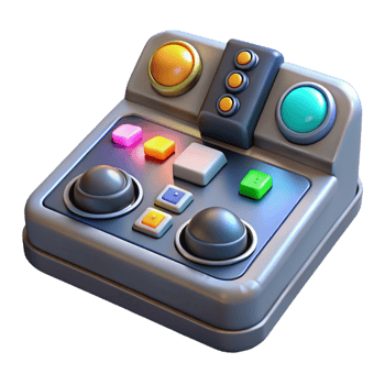 whimsical splendid Spaceship control panel with illuminated buttons. NO BACKGROUND with Transparent Background. detailed png