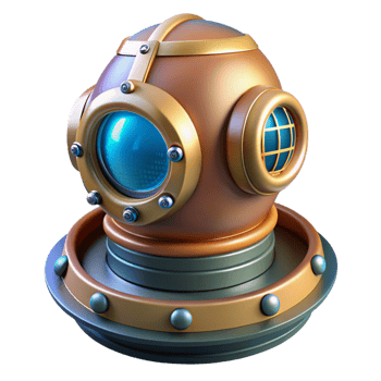 extraordinary art deco Futuristic diving suit helmet with integrated lights NO BACKGROUND with Transparent Background. sharp png