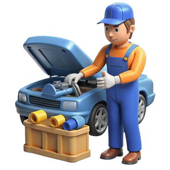 striking nostalgic abstract Auto mechanic repairing car engine NO BACKGROUND with Transparent Background. refined png