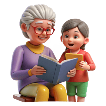 striking exemplary Grandmother reading to grandchild NO BACKGROUND with Transparent Background. png