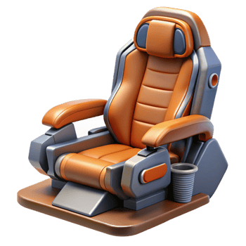 serene coastal Spaceship pilot seat, ergonomic design, safety harness, control stick. NO BACKGROUND with Transparent Background. genuine png