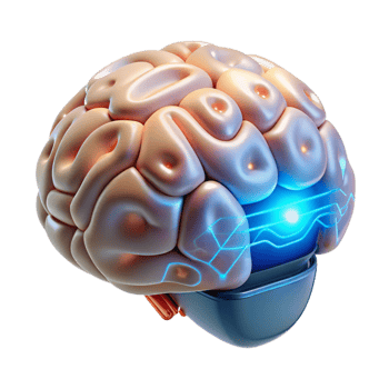 gorgeous melancholic impressionist Cybernetic brain implant with glowing circuitry and neural interface NO BACKGROUND with Transparent Background. handcrafted png