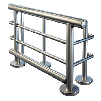 stunning peaceful mid-century Metal railing, industrial design, NO BACKGROUND with Transparent Background. 8K png