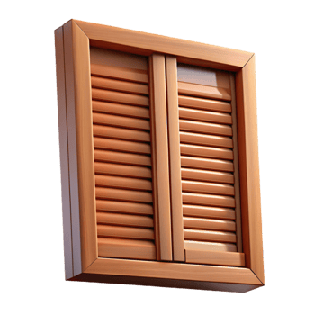 glorious reflective nordic Wooden window shutter, closed position, NO BACKGROUND with Transparent Background. luxury png