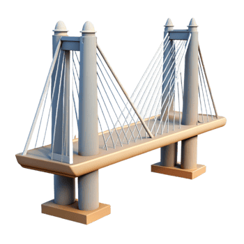 immaculate creative 3D render of a cable-stayed bridge NO BACKGROUND with Transparent Background. genuine png