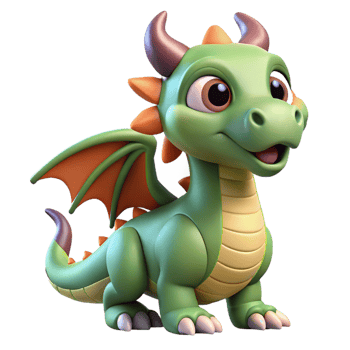energetic picturesque A stylized, cartoon-style, friendly dragon. NO BACKGROUND with Transparent Background. impeccable png