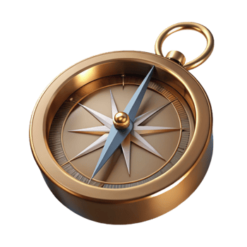 majestic coveted A single, antique, brass compass, pointing North. NO BACKGROUND with Transparent Background. png