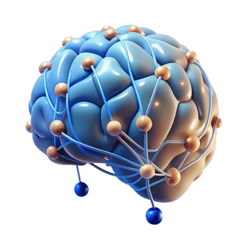 unparalleled classic Artificial intelligence brain, glowing connections NO BACKGROUND with Transparent Background. genuine png
