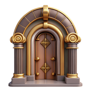 ethereal captivating Art Deco doorway, ornate details, NO BACKGROUND with Transparent Background. museum quality png