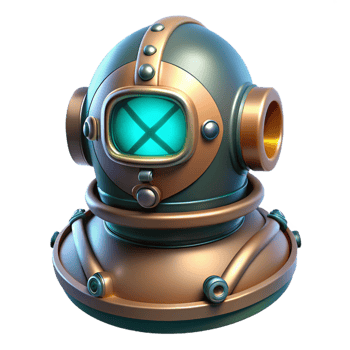 immaculate harmonious minimalist Futuristic diving suit helmet with integrated lights NO BACKGROUND with Transparent Background. handcrafted png