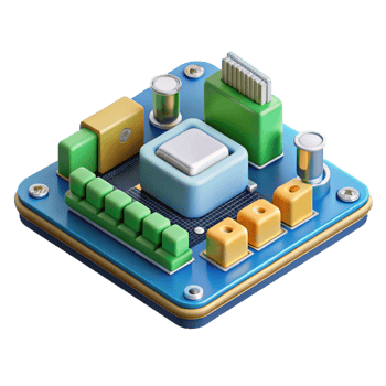memorable abstract A motherboard, with components attached. NO BACKGROUND with Transparent Background. studio quality png
