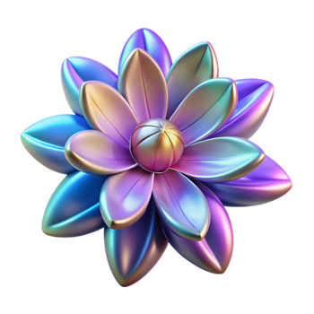pristine whimsical modern A single, stylized flower with iridescent petals. NO BACKGROUND with Transparent Background. top-tier png
