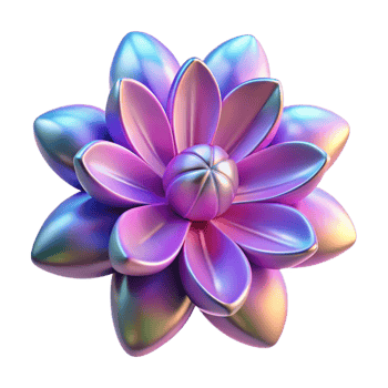 elegant dynamic minimalist A single, stylized flower with iridescent petals. NO BACKGROUND with Transparent Background. sharp png