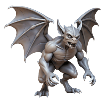reflective dazzling A fierce gargoyle statue with outstretched wings. NO BACKGROUND with Transparent Background. premium png