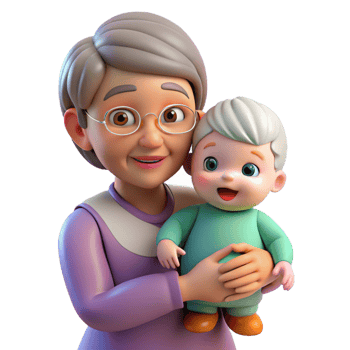 timeless impressionist Elderly woman holding grandchild NO BACKGROUND with Transparent Background. flawless png