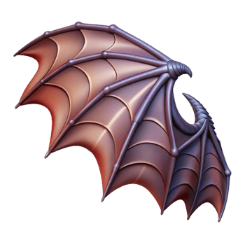 fascinating organic A majestic dragon wing, detailed scales and membrane. NO BACKGROUND with Transparent Background. museum quality png