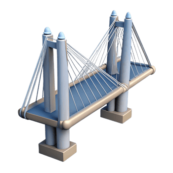 hypnotic whimsical nordic 3D render of a cable-stayed bridge NO BACKGROUND with Transparent Background. ultra HD png
