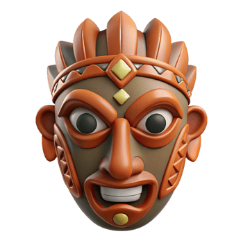 fascinating classic A stylized tribal mask, intricate carvings. NO BACKGROUND with Transparent Background. high resolution png