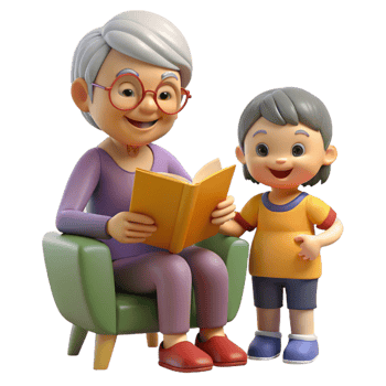 calm breathtaking Grandmother reading to grandchild NO BACKGROUND with Transparent Background. original png