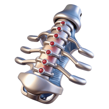 glorious bohemian Cybernetic spine implant, metallic vertebrae, intricate wiring. NO BACKGROUND with Transparent Background. professional png