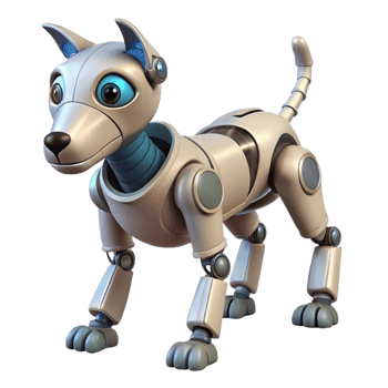 dreamy dramatic Robot dog with moving legs and tail NO BACKGROUND with Transparent Background. high quality png