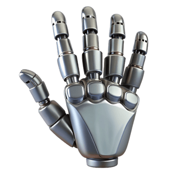 standout abstract Robot hand, articulated fingers, metallic finish, intricate joints. NO BACKGROUND with Transparent Background. authentic png