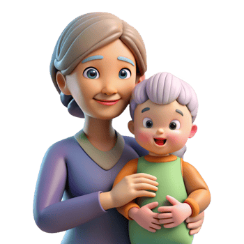 vibrant whimsical renaissance Elderly woman holding grandchild NO BACKGROUND with Transparent Background. perfect clarity png