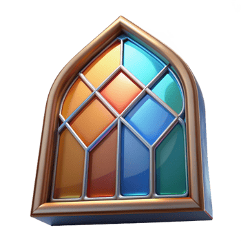 splendid nostalgic artistic Stained glass window fragment NO BACKGROUND with Transparent Background. handcrafted png