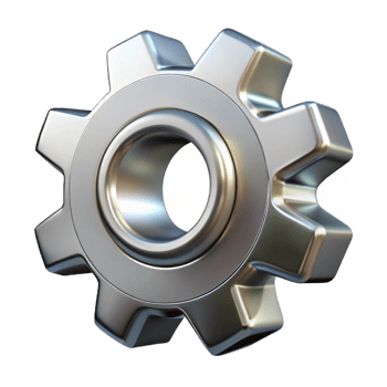 unforgettable abstract A gear, metallic and complex, NO BACKGROUND with Transparent Background. crisp png
