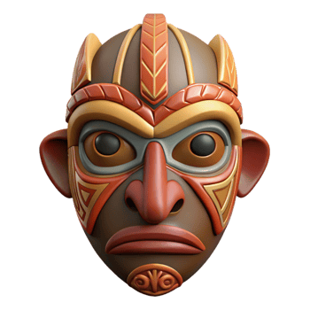 vibrant avant-garde A stylized tribal mask, with intricate patterns. NO BACKGROUND with Transparent Background. sharp png