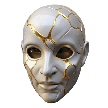 beautiful abstract A cracked porcelain mask with golden veins. NO BACKGROUND with Transparent Background. premium png