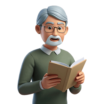 romantic pristine Thoughtful senior man reading book NO BACKGROUND with Transparent Background. handcrafted png