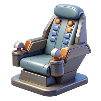intense beautiful Spaceship cockpit chair with control sticks. NO BACKGROUND with Transparent Background. impeccable png