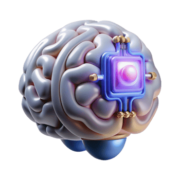unforgettable rustic Cybernetic brain implant with glowing circuitry and neural interface NO BACKGROUND with Transparent Background. gallery standard png