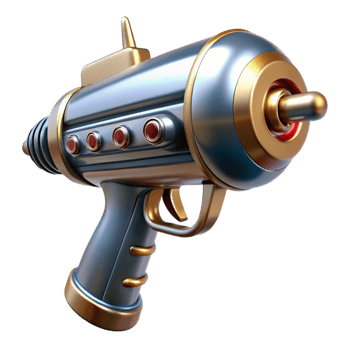 passionate beautiful Retro ray gun, chrome and brass, art deco style, NO BACKGROUND with Transparent Background. perfect clarity png