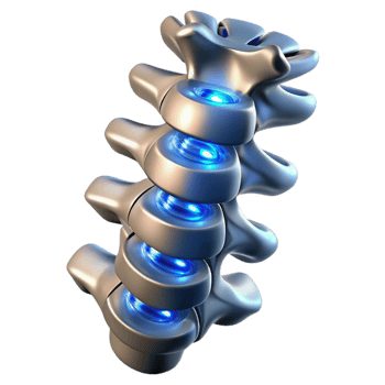 tranquil magnificent Cybernetic spine with glowing vertebrae and metallic plating NO BACKGROUND with Transparent Background. gallery standard png