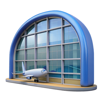 serene creative Airport terminal window, large pane, NO BACKGROUND with Transparent Background. authentic png