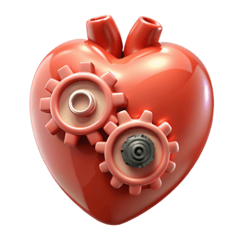 passionate fascinating A human heart made of gears and cogs. NO BACKGROUND with Transparent Background. professional png