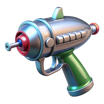 dreamy extraordinary Retro ray gun with chrome finish NO BACKGROUND with Transparent Background. museum quality png