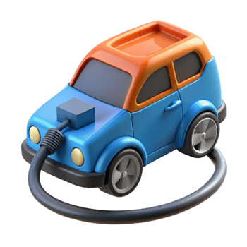 dramatic splendid Electric car charging cable plugged into a car, NO BACKGROUND with Transparent Background. museum quality png