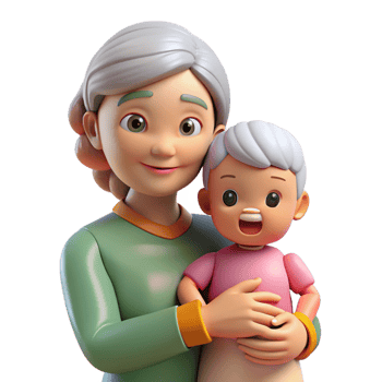 melancholic breathtaking Elderly woman holding grandchild NO BACKGROUND with Transparent Background. elite png