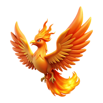 wonderful distinctive A Phoenix, fiery bird rising from ashes, NO BACKGROUND with Transparent Background. png