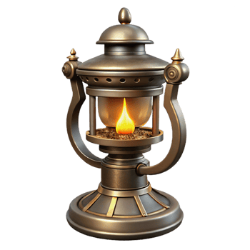 tranquil spectacular Steampunk lamp with a flickering flame and ornate base. NO BACKGROUND with Transparent Background. fine detail png