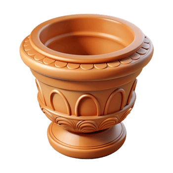 harmonious splendid Terracotta flower pot, classical design, NO BACKGROUND with Transparent Background. professional png