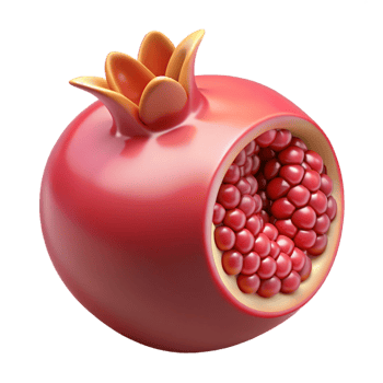 signature modern A single pomegranate cut open NO BACKGROUND with Transparent Background. high quality png