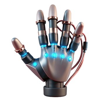 sumptuous standout Cyborg hand, prosthetic, glowing wires, NO BACKGROUND with Transparent Background. png