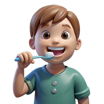 calm serene Child brushing teeth NO BACKGROUND with Transparent Background. high resolution png