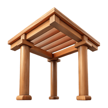 tranquil vibrant Wooden pergola beam, weathered texture, NO BACKGROUND with Transparent Background. crisp png