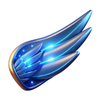 immaculate baroque Spaceship wing with glowing energy trails NO BACKGROUND with Transparent Background. sharp png