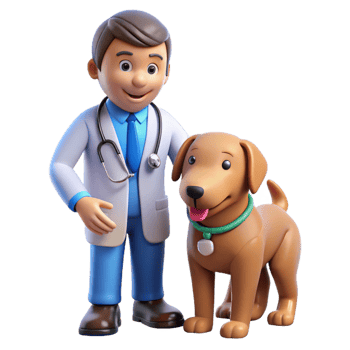 vibrant playful bohemian Veterinarian examining dog NO BACKGROUND with Transparent Background. museum quality png